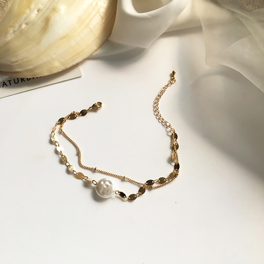 Simple Creative Double chain pearl bracelet, Gold Chain Minimalist-Dainty